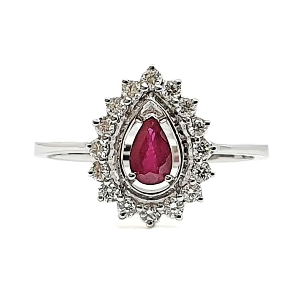 Пръстен с Рубин 0,25 к. във форма капка и диаманти