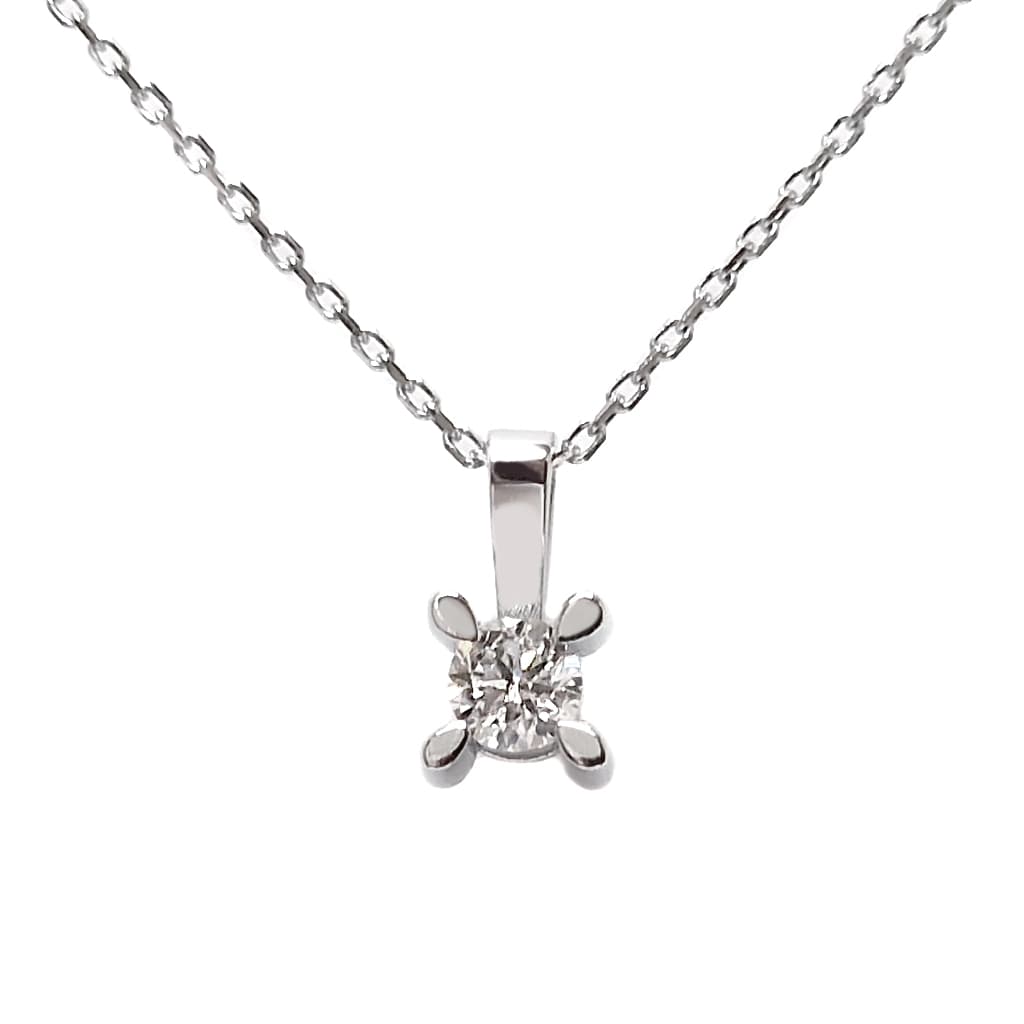 Дамско колие от бяло злато 14 карата с диамант 0,15 к.