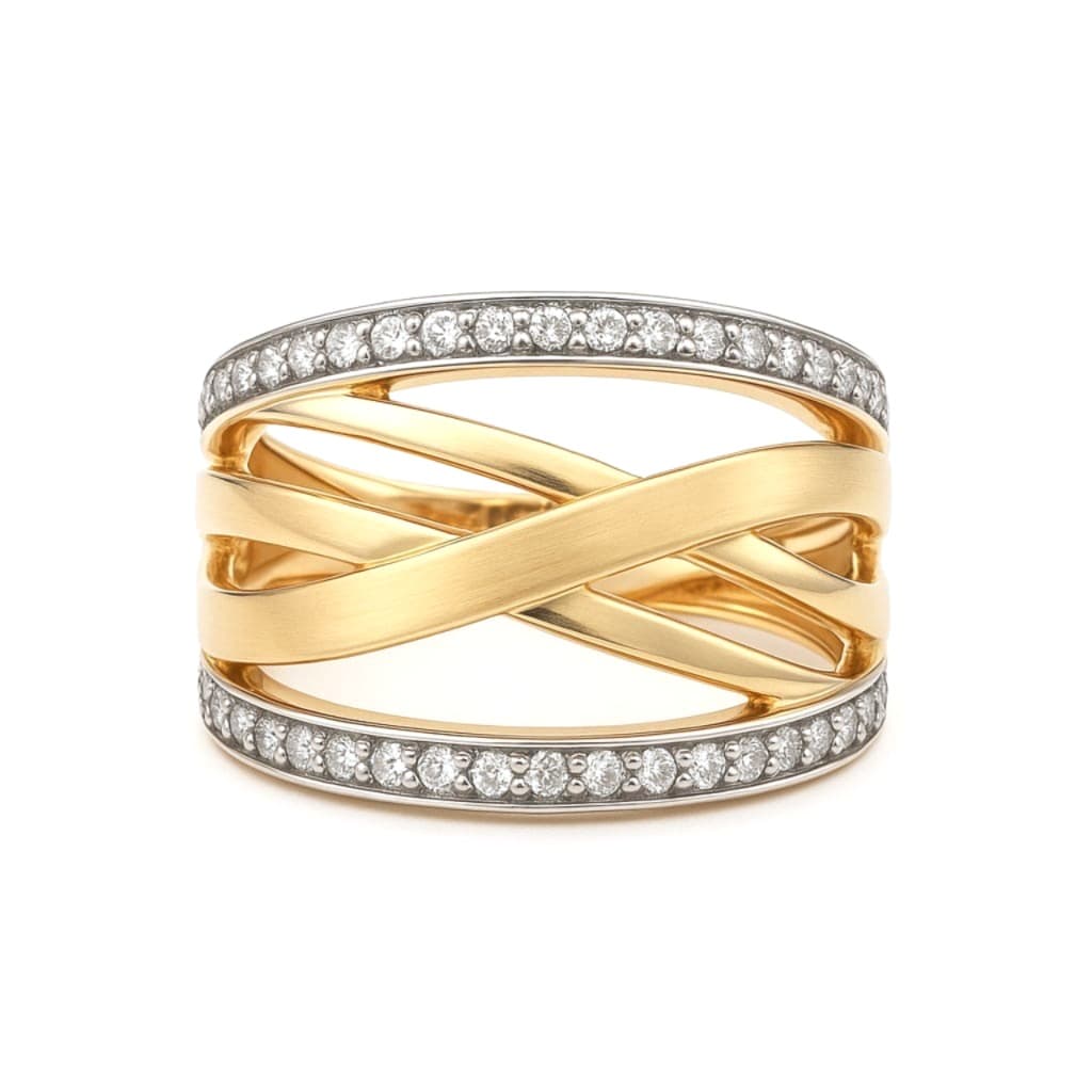 Елегантен дамски пръстен от жълто злато с цирконий