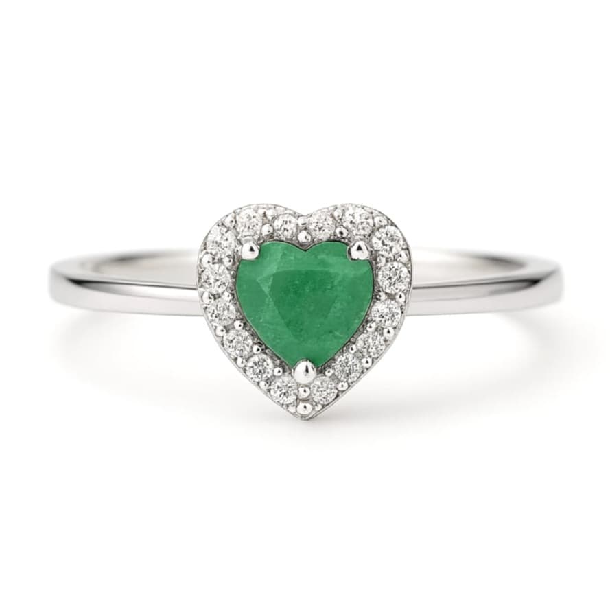 Дамски пръстен от бяло злато със смарагд и диаманти