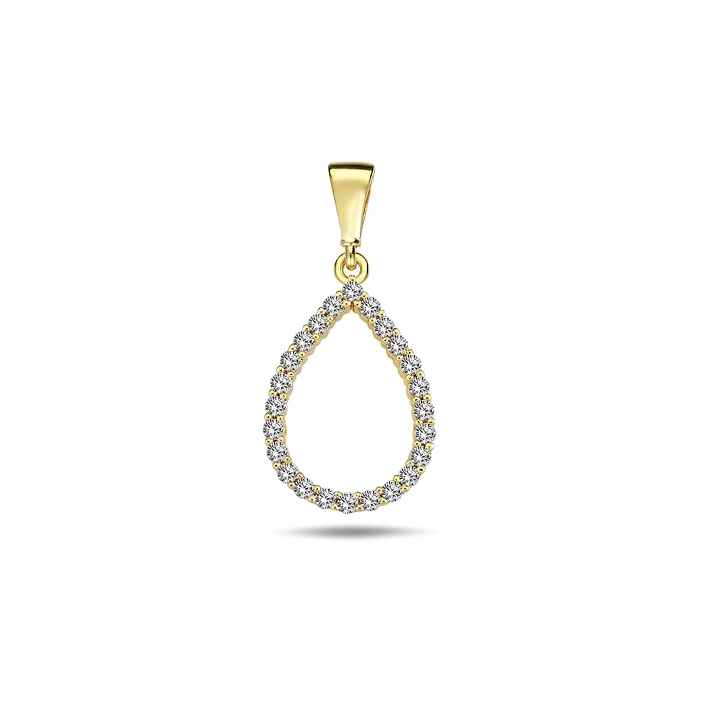 Златна висулка капка от жълто злато с цирконий