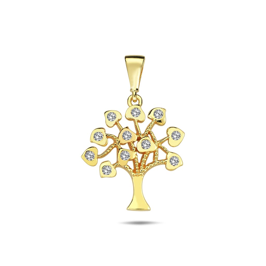 Златна висулка „Дървото на живота“ от жълто злато с цирконий
