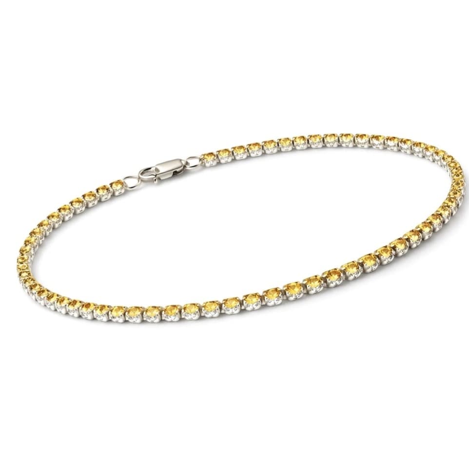 Тенис гривна от бяло злато с жълти диаманти