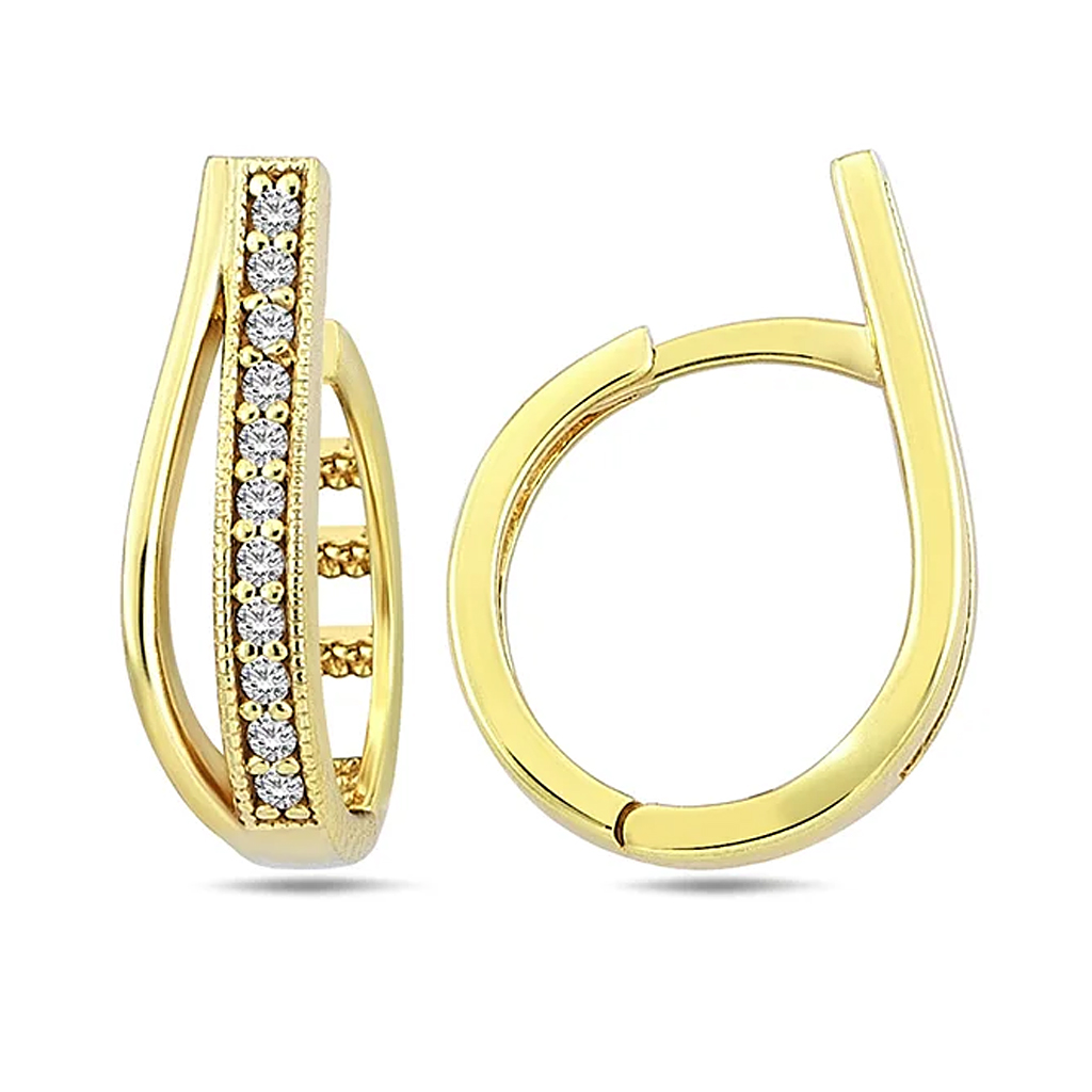 Damski Obeczi Vav Formata Na Kapka Ot Zhalto Zlato 14 K I Red Ot Czirkoni