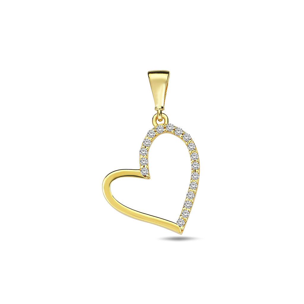 Златна висулка сърце от жълто злато с цирконий