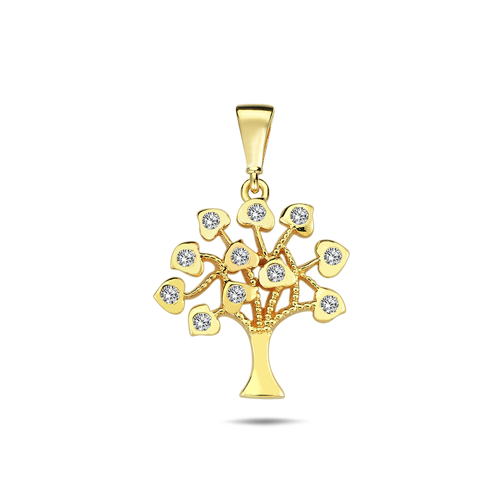 Златна висулка „Дървото на живота“ от жълто злато с цирконий