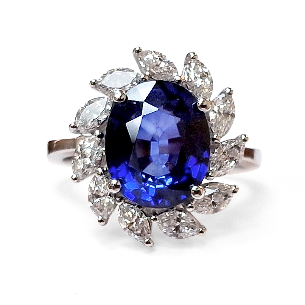 Damski Prasten Sas Sapfir I Diamanti Ot Byalo Zlato 14 Karata 3