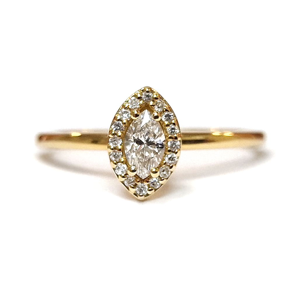 Damski Godezhen Prasten Ot Zhalto Zlato 14 K S Diamant Forma Markiz 4