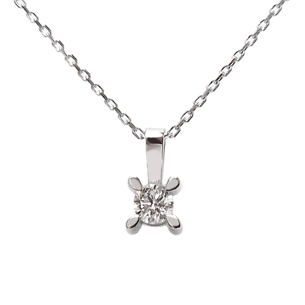 Дамско колие от бяло злато 14 карата с диамант 0,15 к.