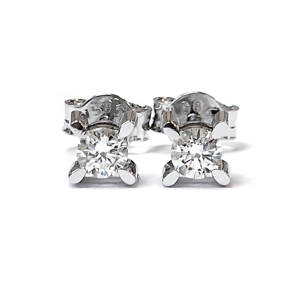 Обеци на винт от бяло злато с диаманти 0,31 карата