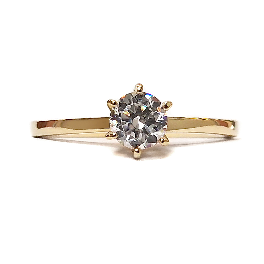 Годежен пръстен от жълто злато 14 карата с централен камък цирконий