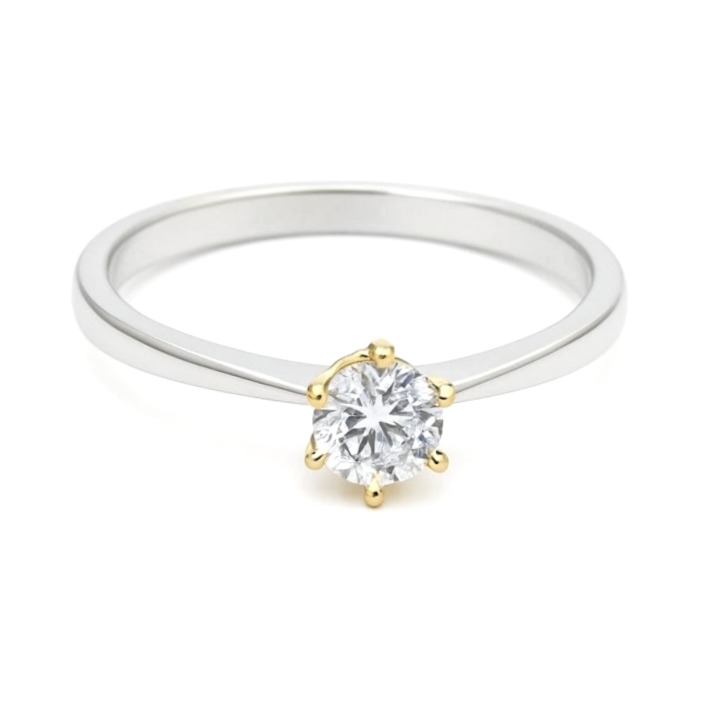 Годежен пръстен от бяло и жълто злато с цирконий