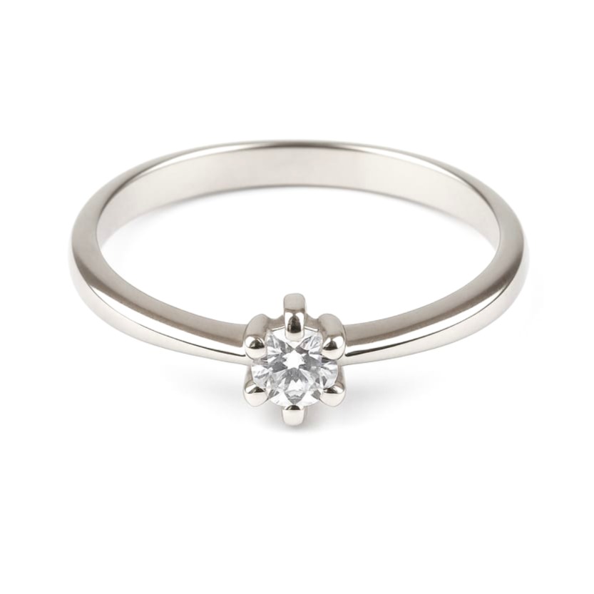 Елегантен годежен пръстен от бяло злато с цирконий