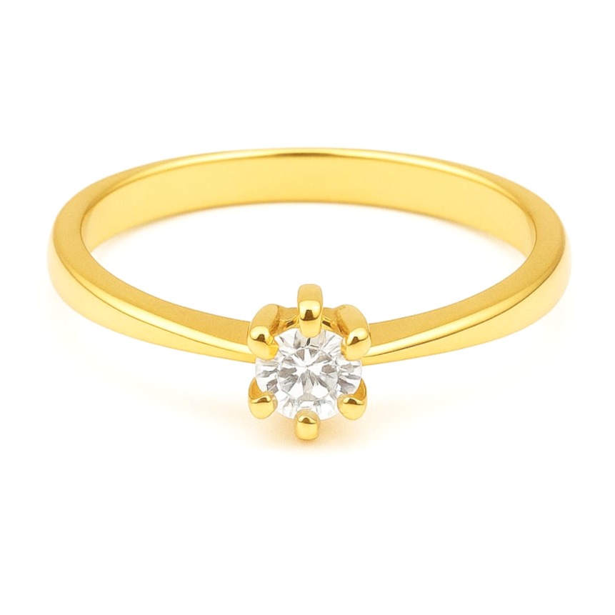Елегантен годежен пръстен от жълто злато с цирконий