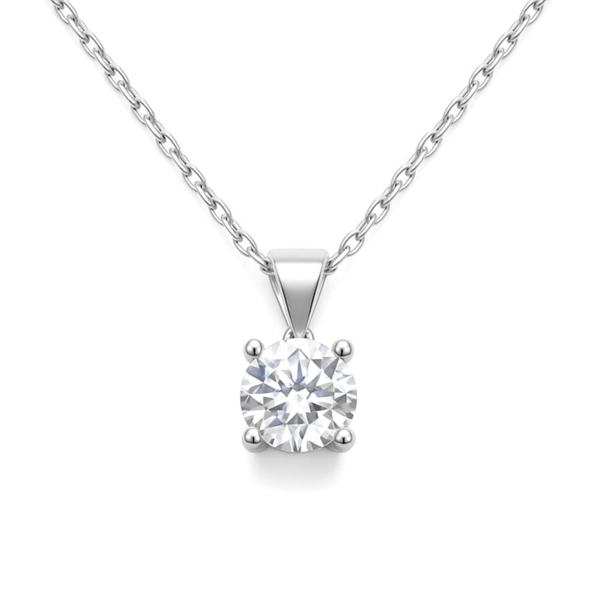 Колие от бяло злато 14 карата с диамант