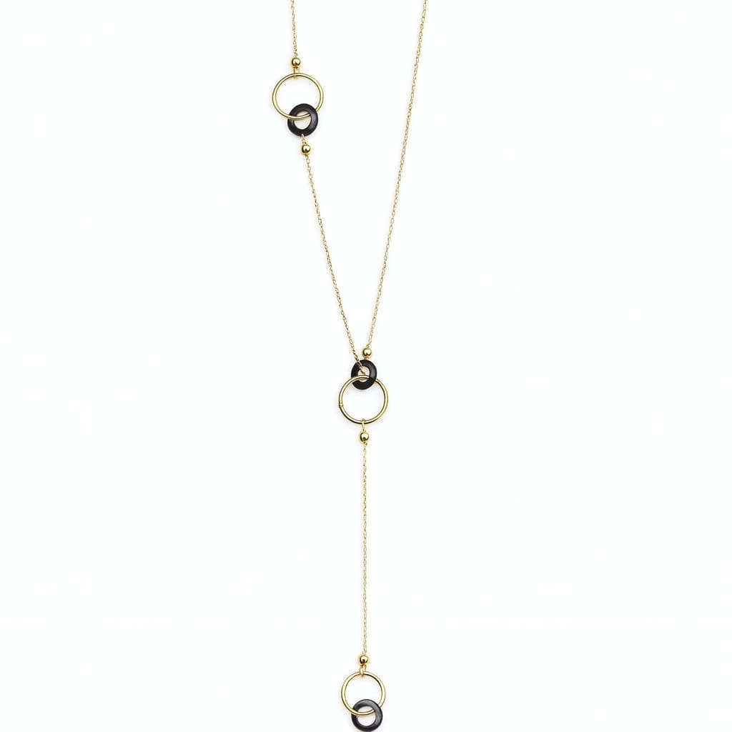 Златно дамско колие с черни керамични кръгове
