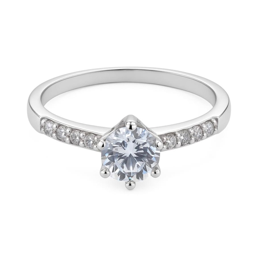 Годежен пръстен от бяло злато с цирконий