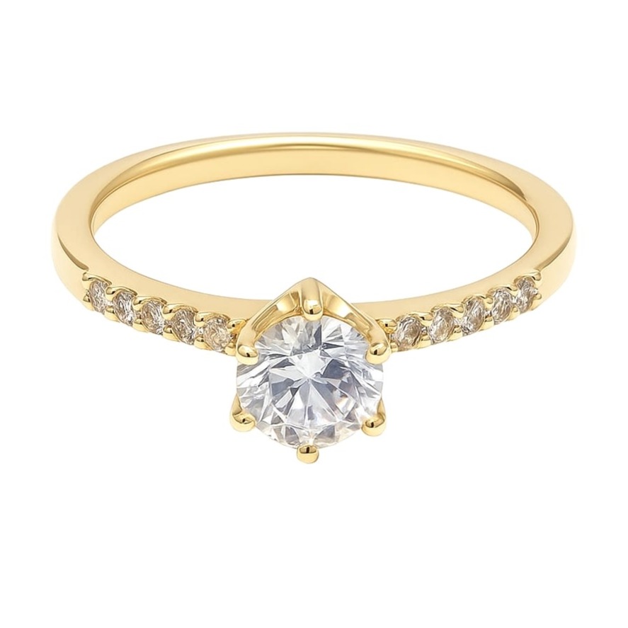 Годежен пръстен от жълто злато с цирконий