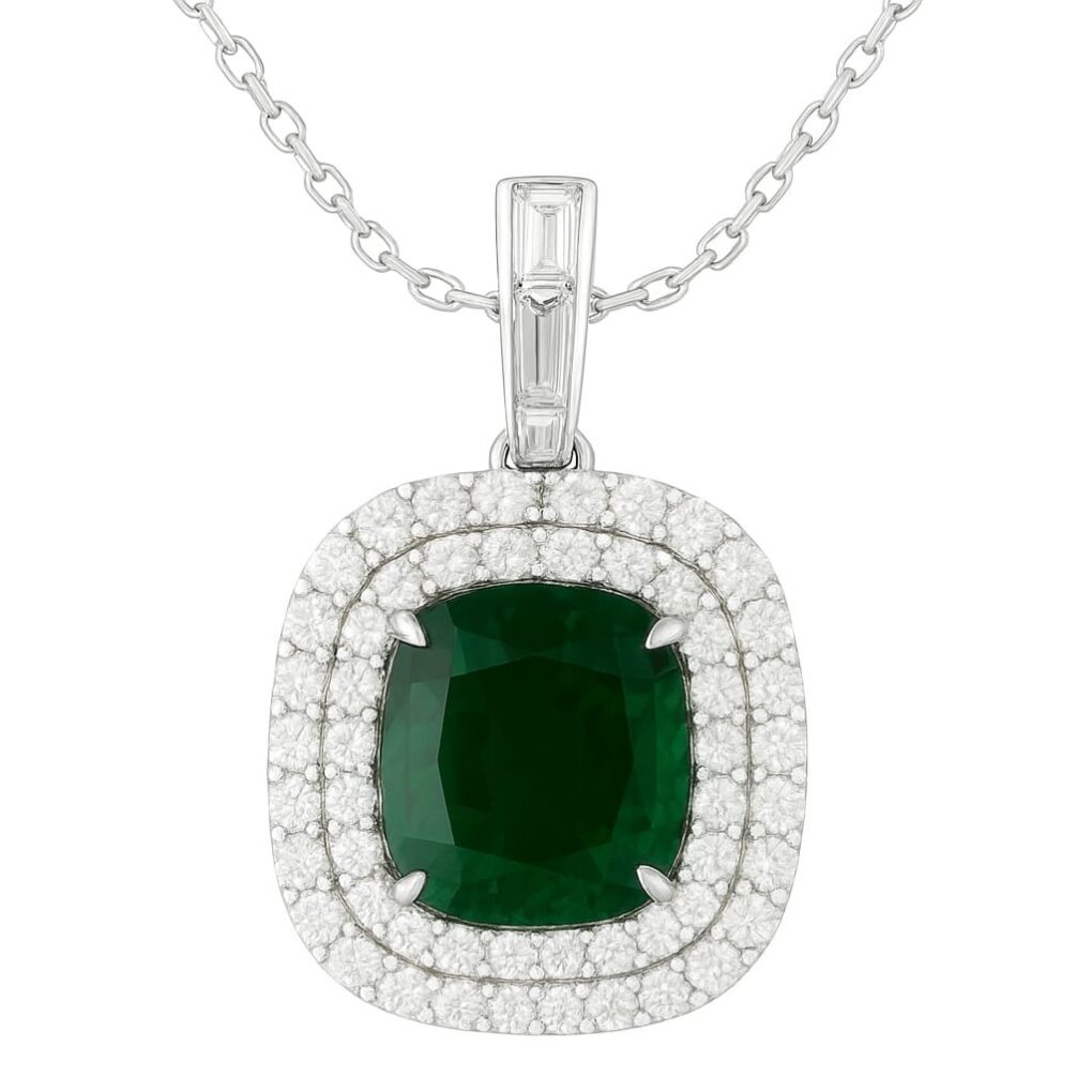 Колие от бяло злато с естествен турмалин и диаманти