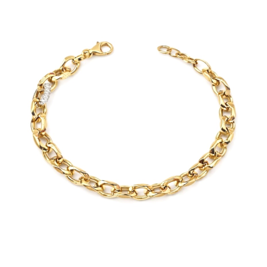 Гривна от жълто и бяло злато 14 карата с цирконий