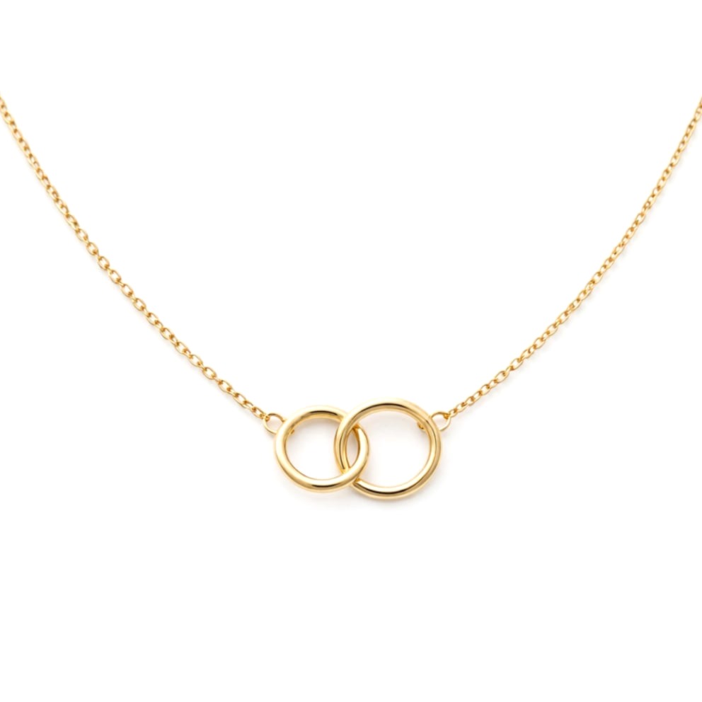 Колие с два преплетени кръга от жълто злато