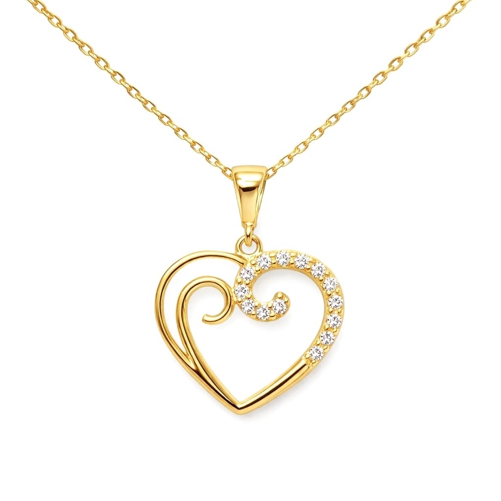 Златно колие със сърце и цирконий